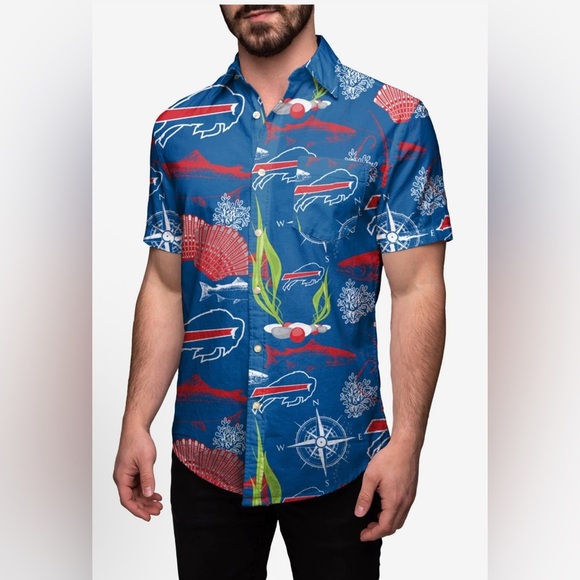 NFL Buffalo Bills Men's LG Hawaiian Style Button Up Collar Short Sleeve Shirt - Picture 7 of 7